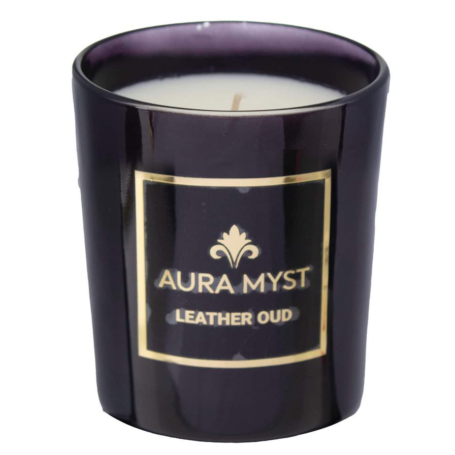 Aura Myst Glass Jar Candle W/ Lid (198 g, Leather Oud)