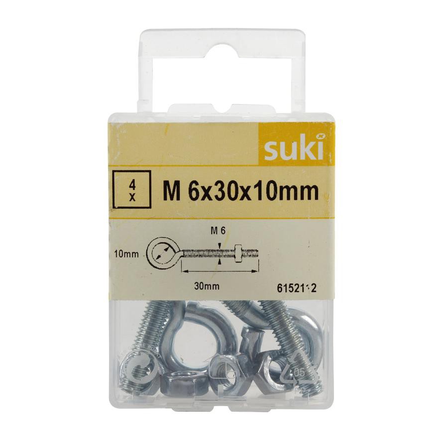 Suki Steel Eye Bolts Pack (0.6 x 3 x 1 cm, 4 Pc.)
