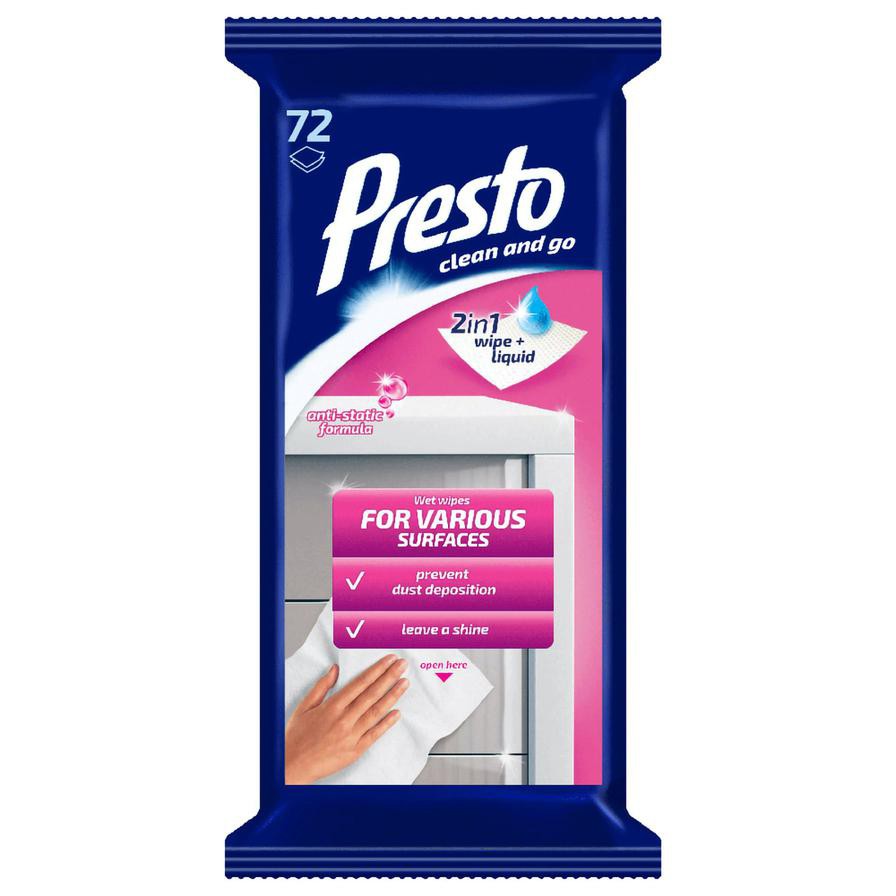 Presto Household Antistatic Wipes (72 Sheets)