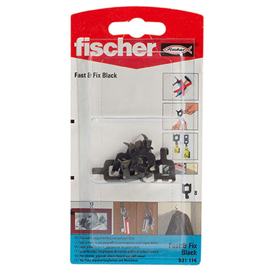 Fischer Fast & Fix Hooks (Black, 8 Pieces)