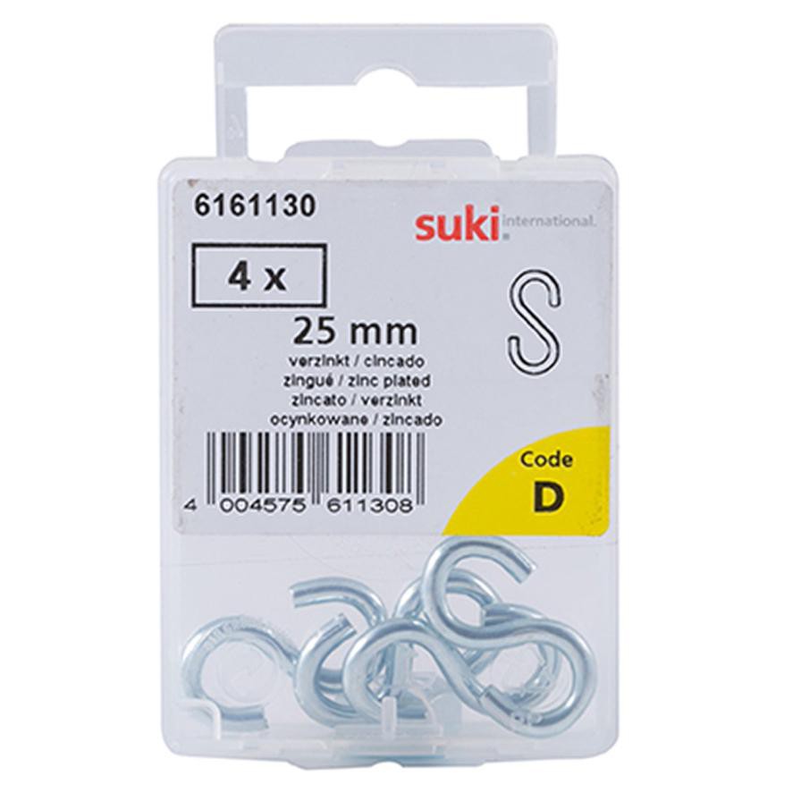 Suki 6161130 S-Hooks (25 mm, Pack of 4,)