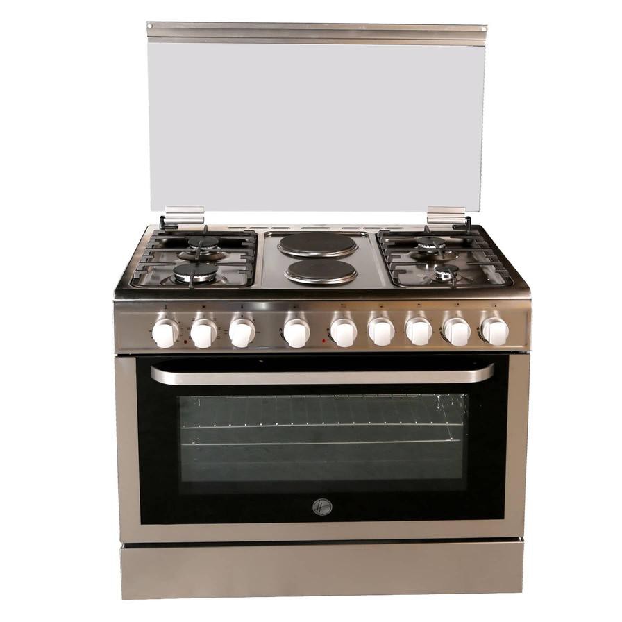 Hoover Freestanding 4-Burner + 2 Hot Plates Gas Cooker, FGC9042-3DEX (90 x 60 x 85 cm)