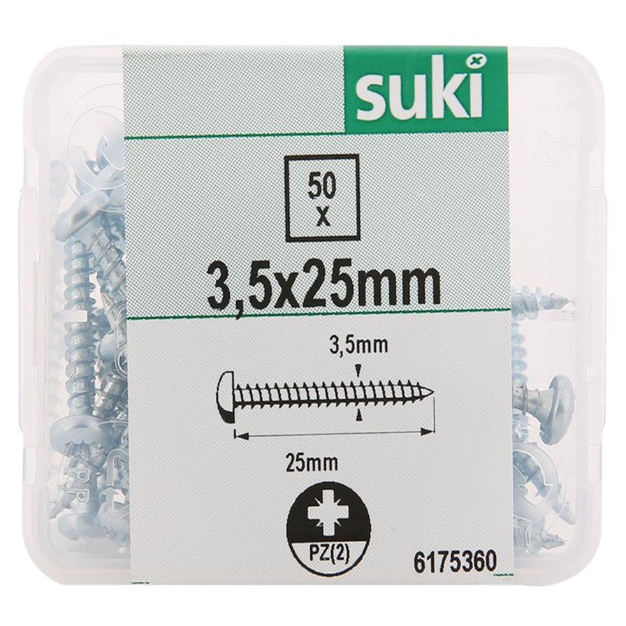 Suki Zinc-Plated Steel Chipboard Screws (3.5 x 25 mm, Pack of 50)