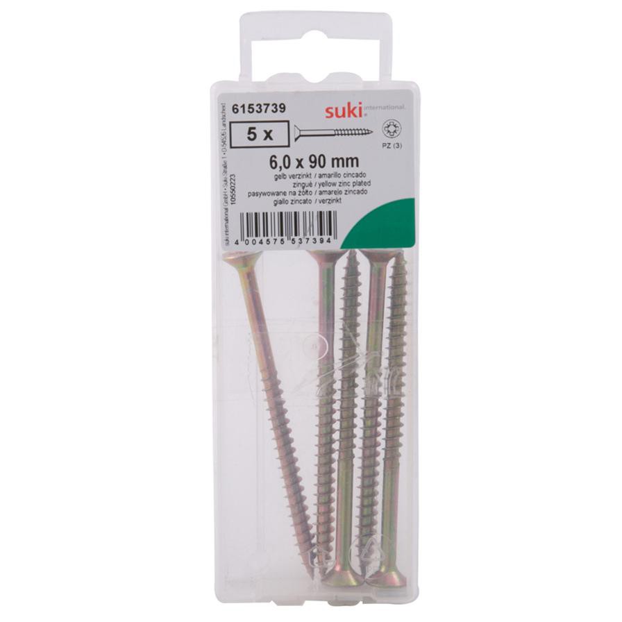 Suki 6153739 Oval-Head Chipboard Screws (6 x 90 mm, Yellow)