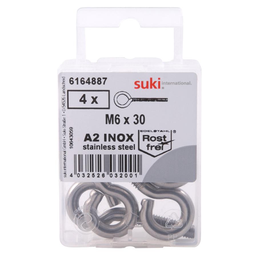 Suki Stainless Steel Eye Bolt (30 mm, Pack of 4)