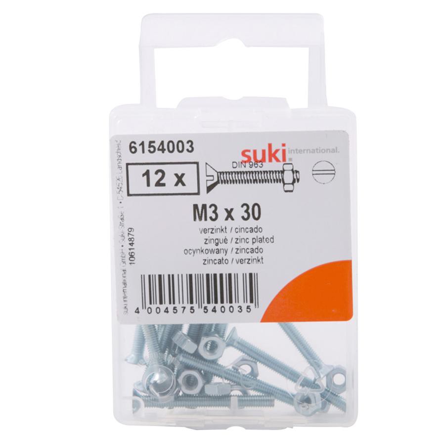 Suki Zinc-Plated Slotted Flat-Head Countersunk Machine Screws (M3 x 30 mm)