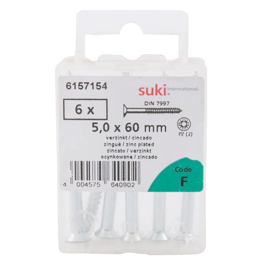 Suki Zinc Plated Pozidriv Wood Screws (5 x 60 mm, Pack of 6)