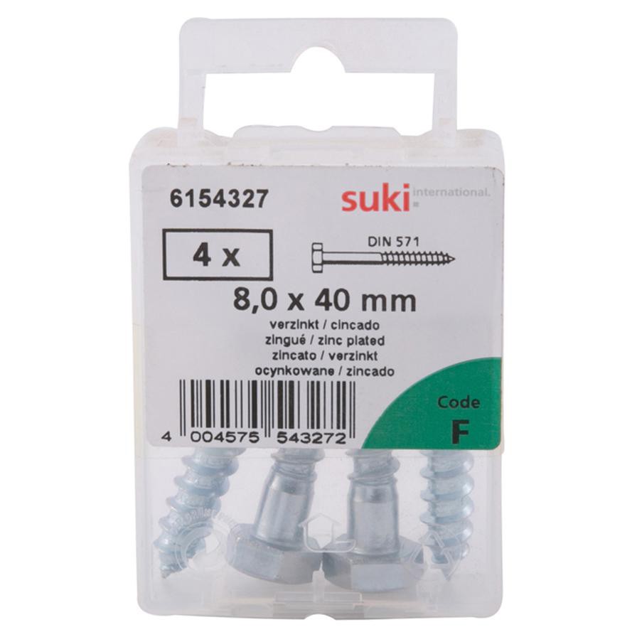 Suki Zinc-Plated Hexagonal Wood Screws (8 x 40 mm, Pack of 4)