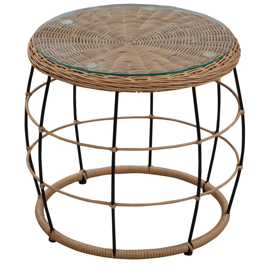 Cocoon Steel Wicker Side Table W/Glass Top (53 x 53 x 47.5 cm)