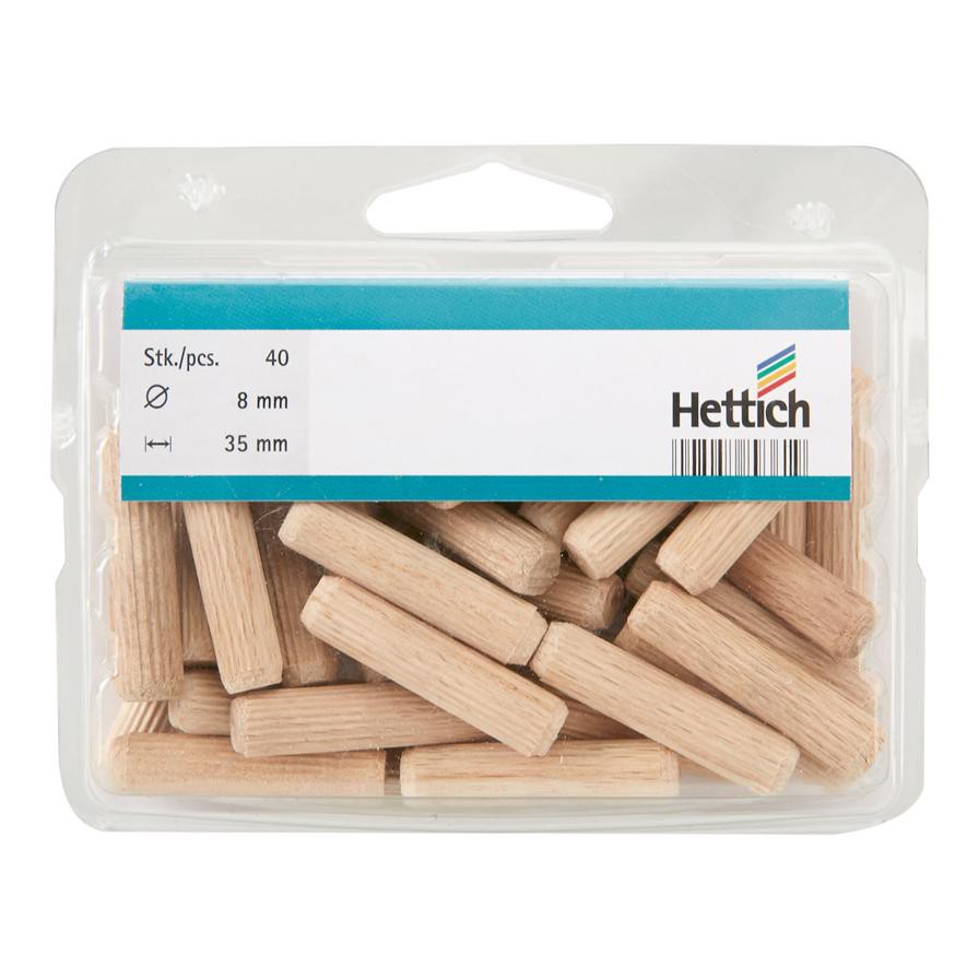 Hettich Wooden Dowel Pins (8 x 40 mm, Pack of 40)