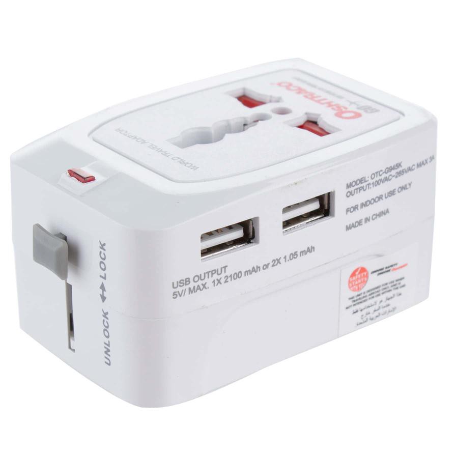 Oshtraco Go World Travel Adaptor W/ Dual USB Ports