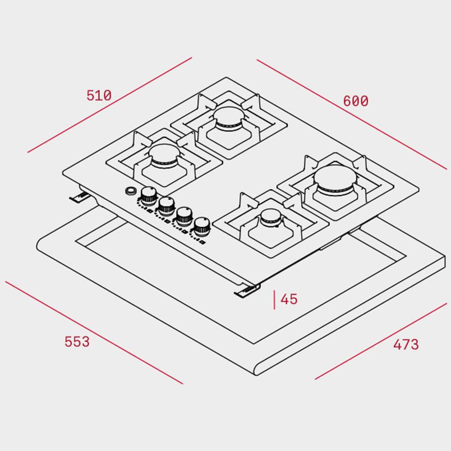 موقد غاز مدمج 4 شعلات تكا، EFX 60.1 4G AI AL DR (4.5 × 60 × 51 سم)