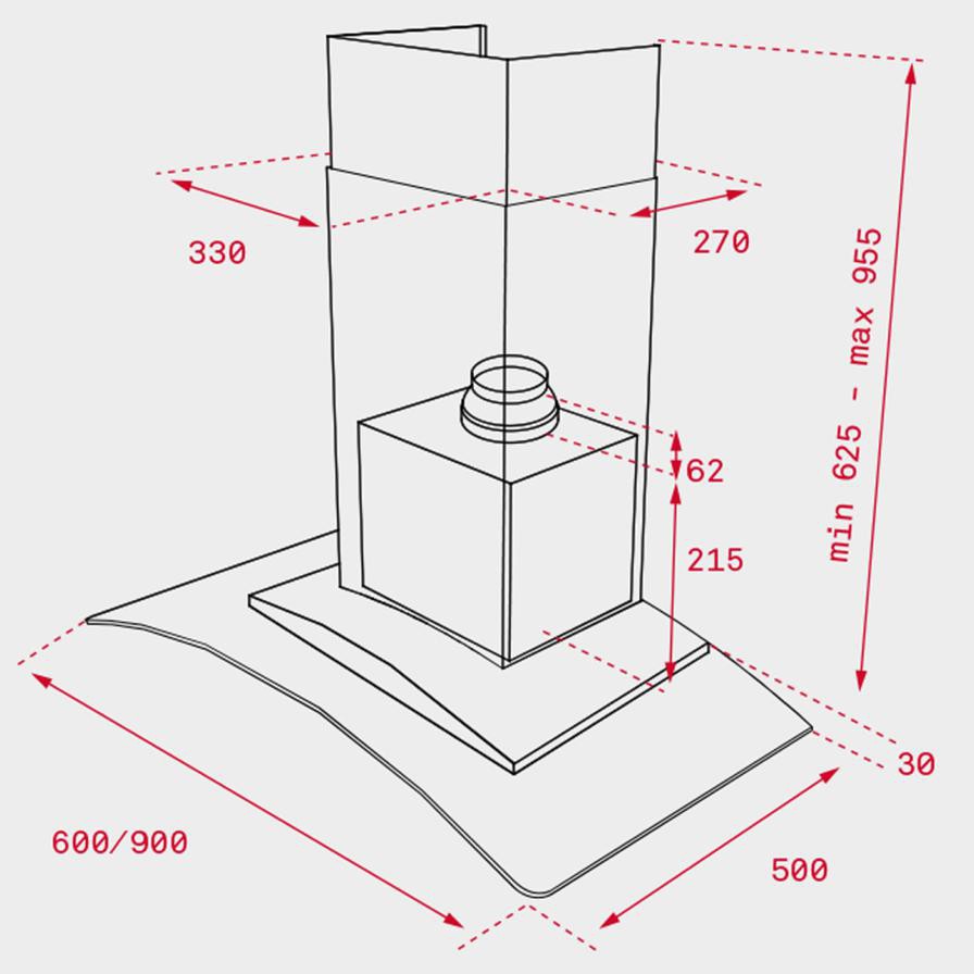 Teka Wall Mounted Chimney Hood, NC 980 (62.5-95.5 x 90 x 50 cm)