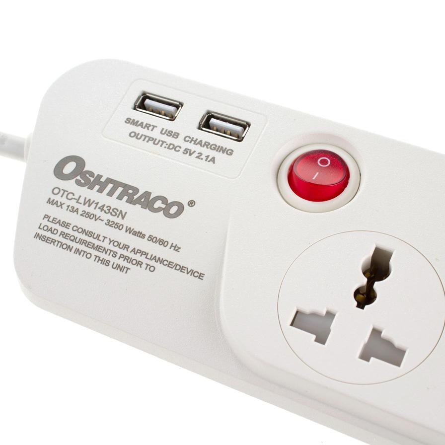 Oshtraco 3-Way Extension Cord W/ Dual USB Ports (4 m)