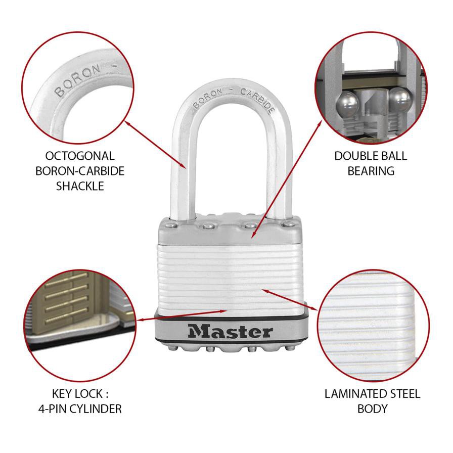 قفل ماستر لوك قوي التحمل من الفولاذ المصفح مع مفاتيح (9.1 × 5.2 × 3.1 سم)