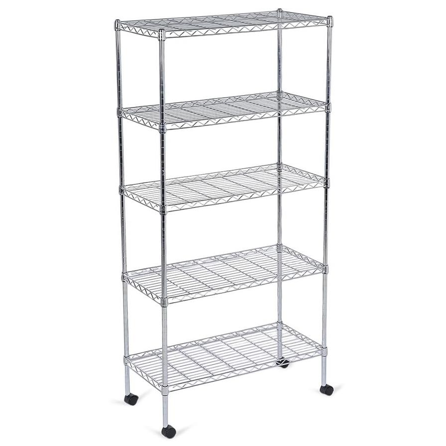 Mobile 5-Shelf Storage Unit (76 x 35.5 x 152 cm, Silver)