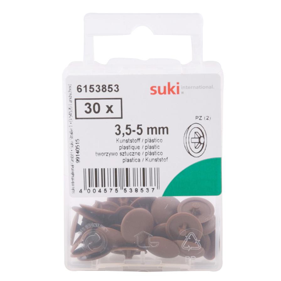 Suki 367551 Plastic Bolt Cover For PZ2 (3.5-5 mm, Pack of 30, Light Brown)