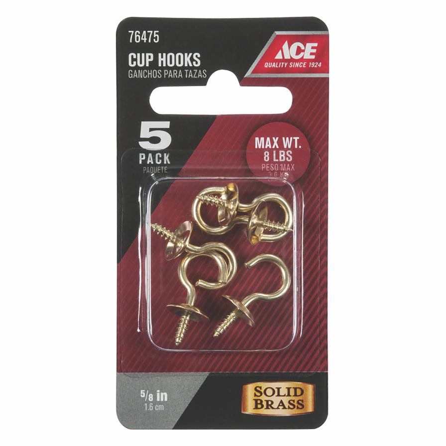 Ace Polished Brass Cup Hooks (1.6 cm, 5 Pc.)