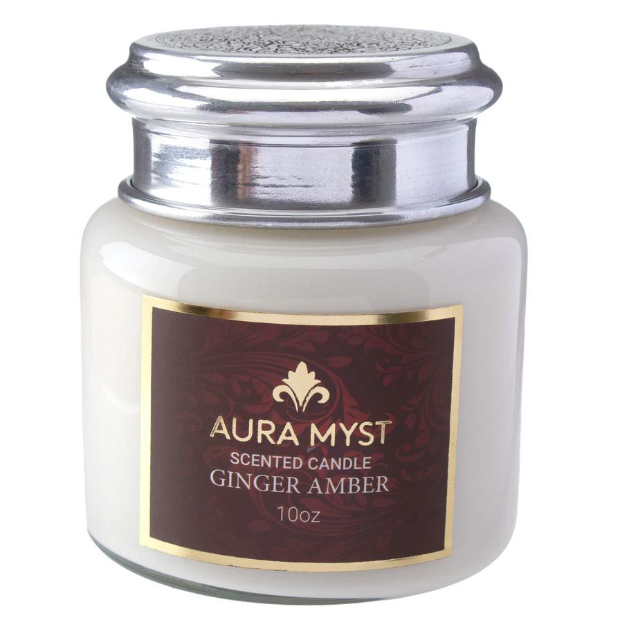 Aura Myst Pearl Glass Jar Candle W/ Lid (283 g, Ginger Amber)