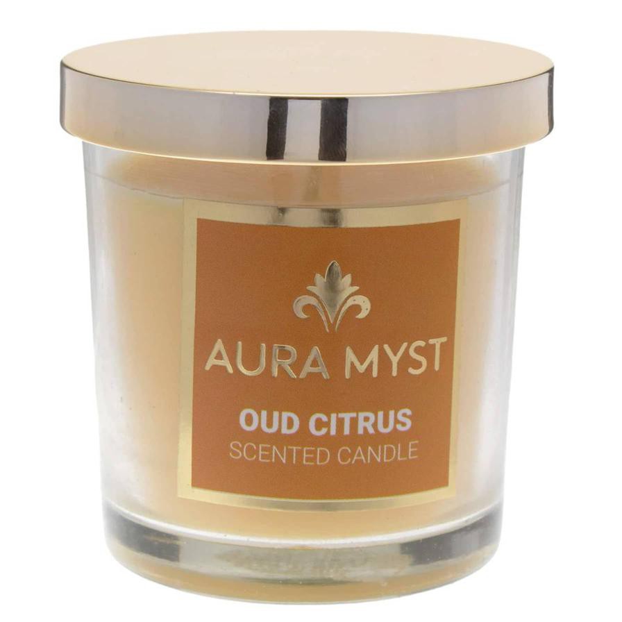 Aura Myst Glass Jar Candle W/Lid (128 g, Oud Citrus)