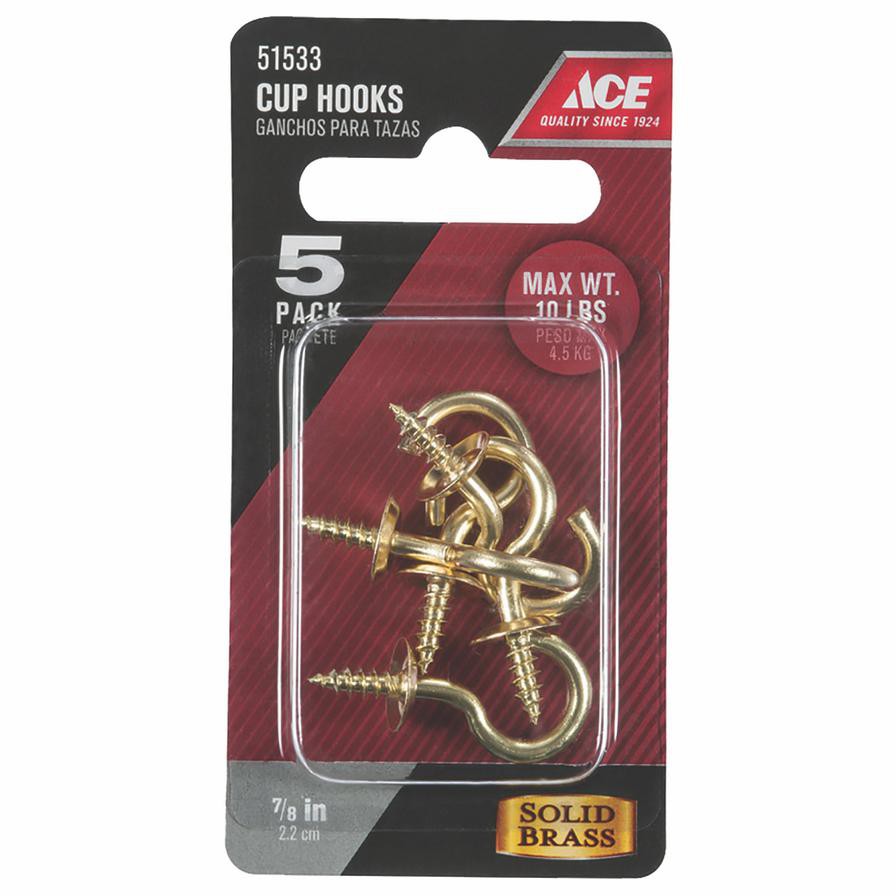 Ace Polished Green Brass Cup Hooks (2.2 cm, 5 Pc.)