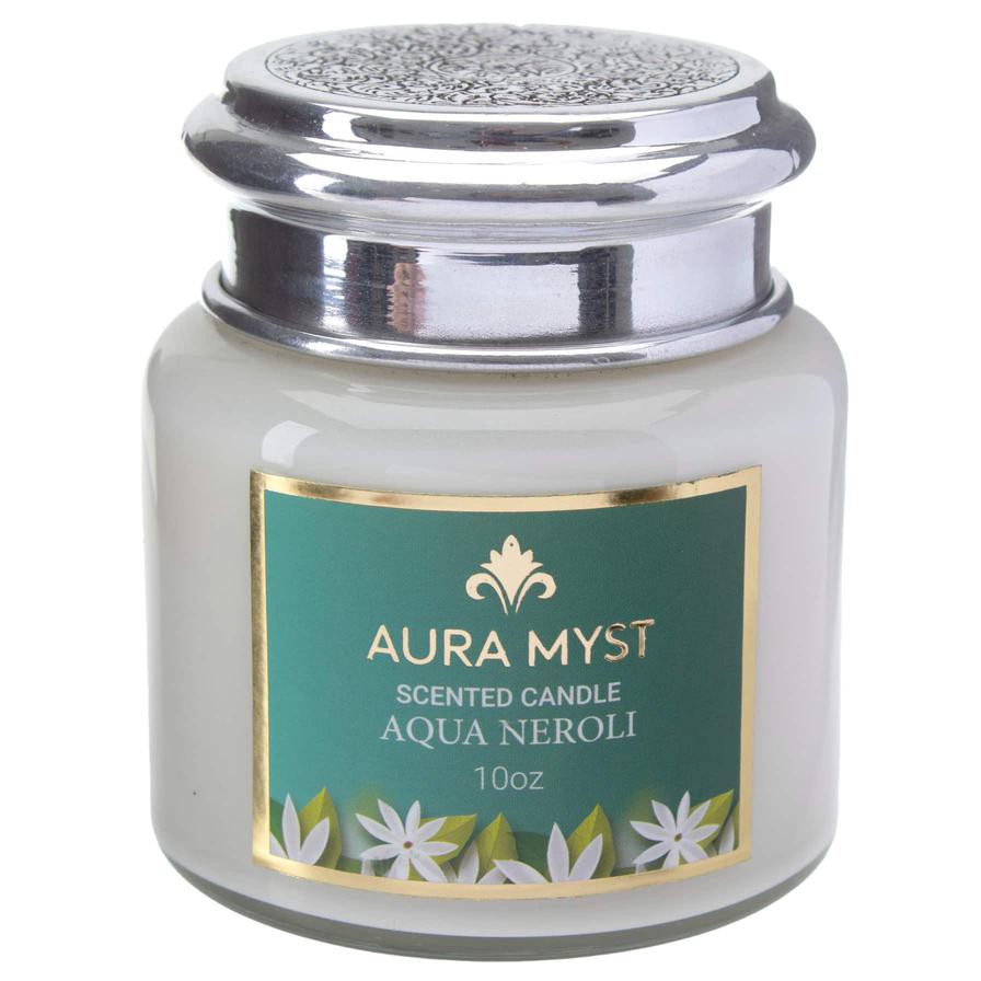 Aura Myst Pearl Glass Jar Candle W/ Lid (283 g, Aqua Neroli)