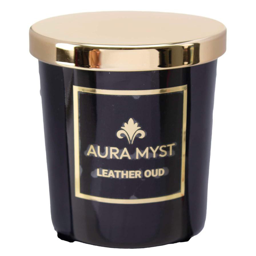 Aura Myst Glass Jar Candle W/ Lid (198 g, Leather Oud)