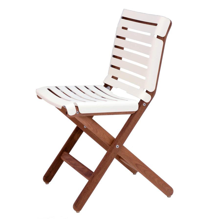 كرسي سفرة جانبي ألومنيوم وخشب ساج AT800 مايوري (أبيض وطبيعي، 100 × 45 × 83 سم)