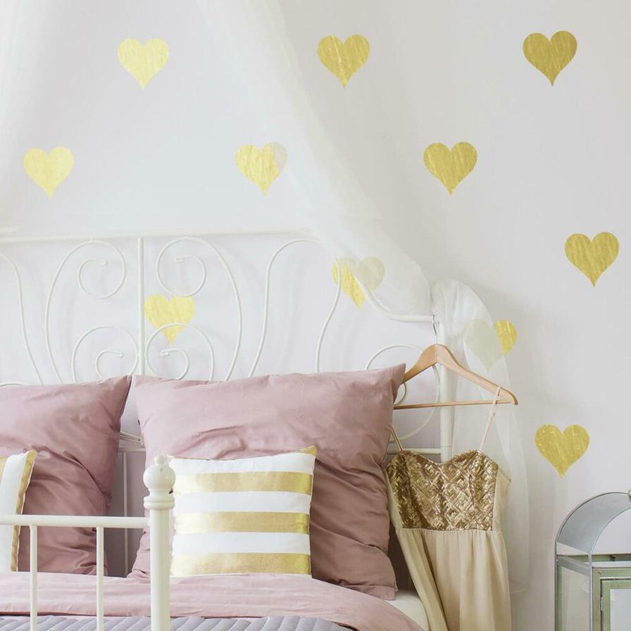 RoomMates Glow, Peel & Stick Gold Foil Hearts Wall Decal Set (24 pcs)