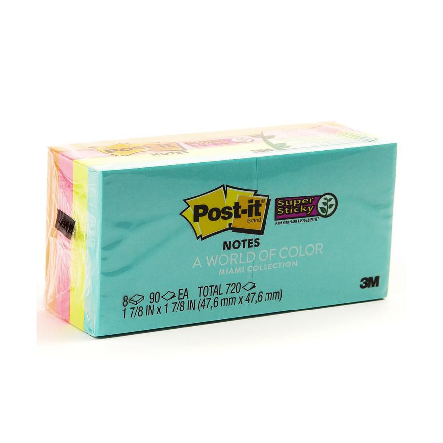 3M Post-it 622-8SSMIA Super Sticky Notes, Miami Collection (47.6 x 47.6 mm, Pack of 720)