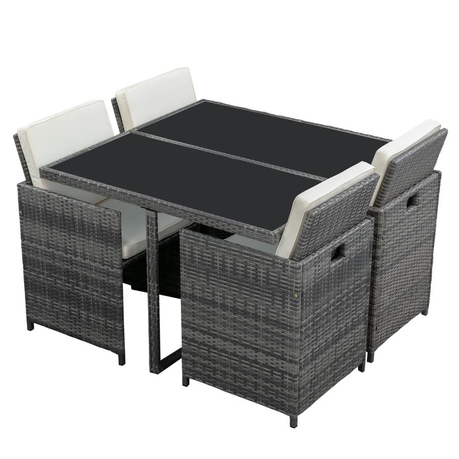 Bali 4-Seater Steel Wicker Cube Dining Set W/Cushions Generic (9 pcs)