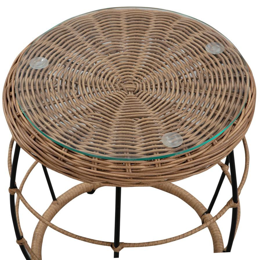 Cocoon Steel Wicker Side Table W/Glass Top (53 x 53 x 47.5 cm)