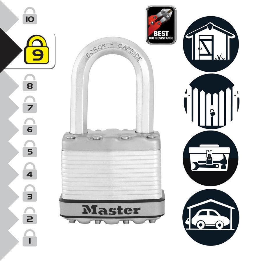 قفل ماستر لوك قوي التحمل من الفولاذ المصفح مع مفاتيح (9.1 × 5.2 × 3.1 سم)