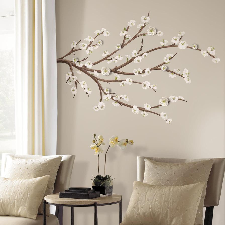 RoomMates Glow, Peel & Stick White Blossom Branch Giant Wall Decal Set (31 pcs)