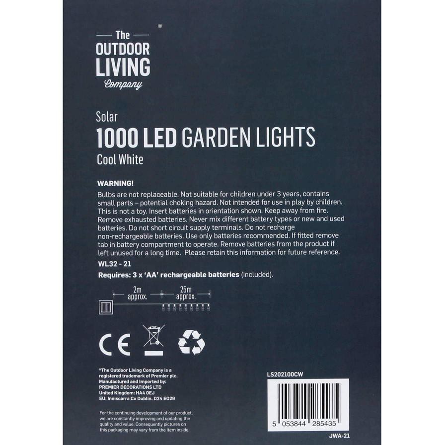 مصابيح حديقة 1000 LED تعمل بالطاقة الشمسية ذا آوت دور ليفينج كومباني (أبيض بارد)