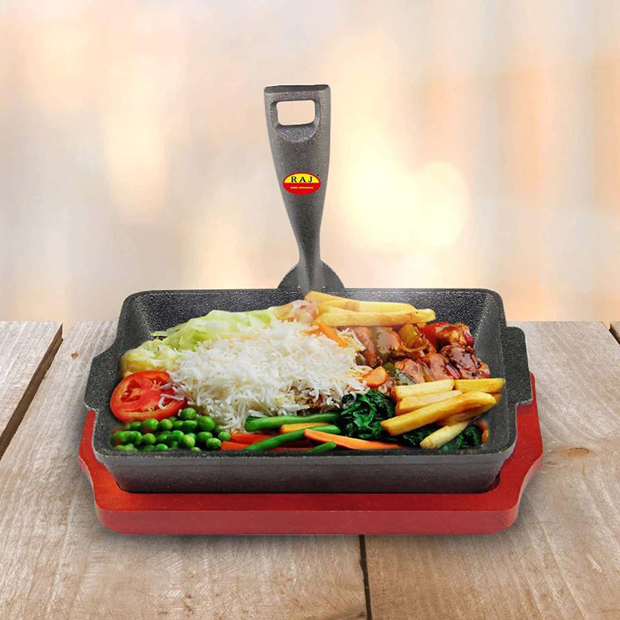 Raj Rectangular Sizzler Tray W/ Holder (21 x 13 cm)