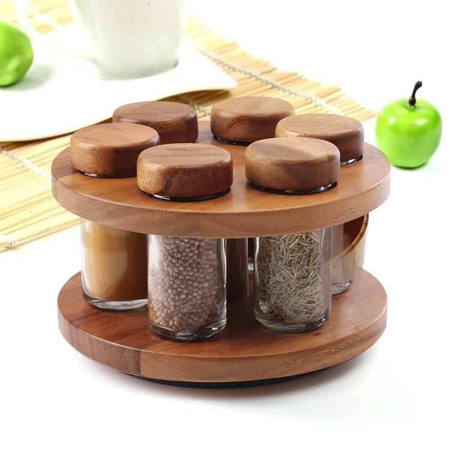 Billi Wooden Spice Rack W/ 6 Bottles