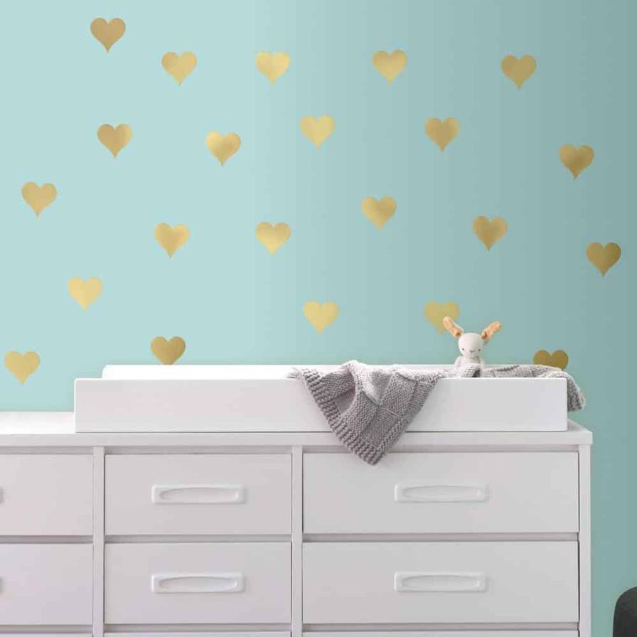 RoomMates Glow, Peel & Stick Gold Foil Hearts Wall Decal Set (24 pcs)