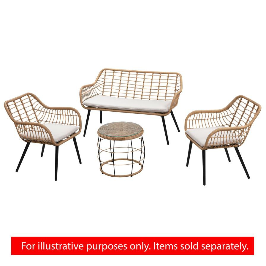 Cocoon Steel Wicker Side Table W/Glass Top (53 x 53 x 47.5 cm)