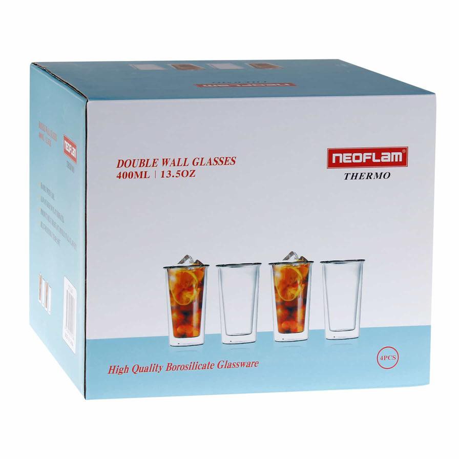 Neoflam Borosilicate Glass Double Wall Mug Set (400 ml, 4 Pc.)