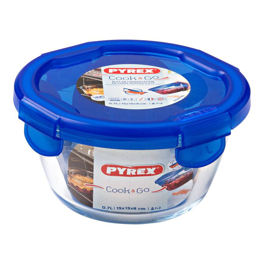 Pyrex Cook & Go Round Glass Dish W/ Plastic Lid (700 ml)