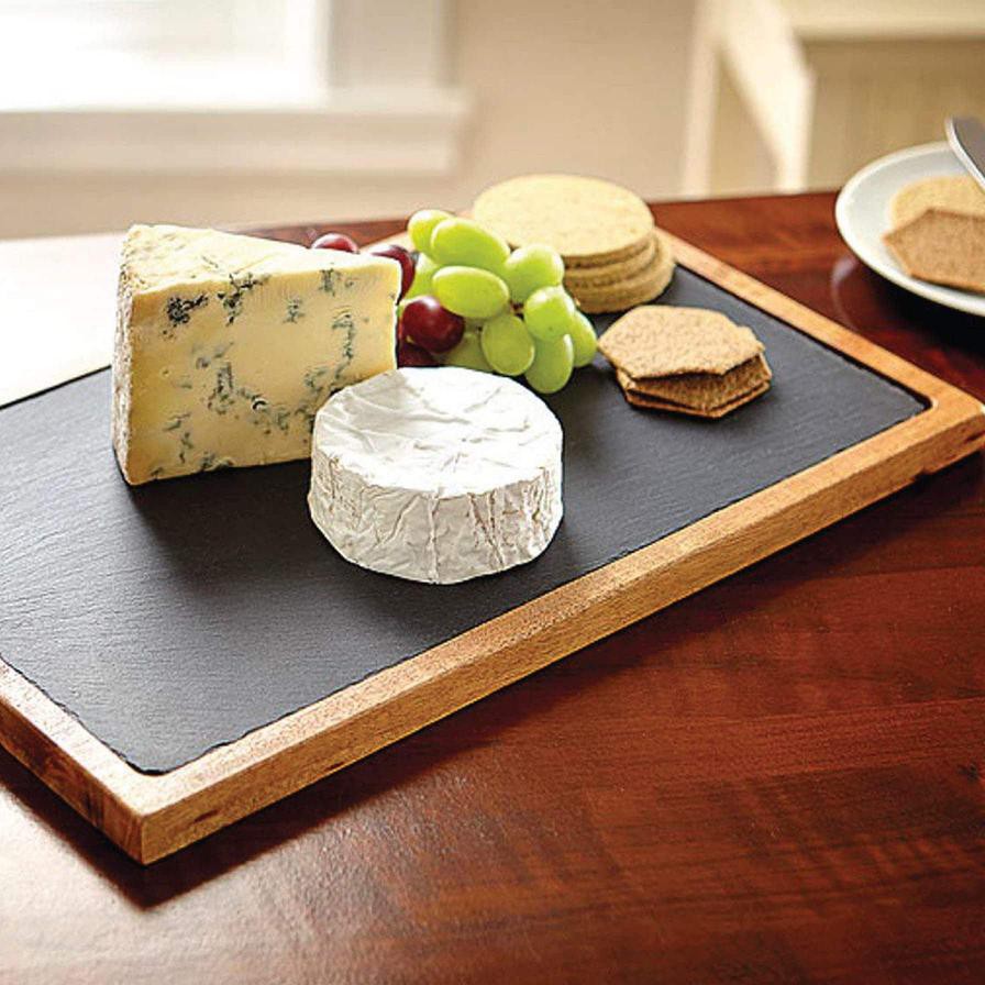 Raj Acacia Wood & Slate Serving Board (33 x 23 x 1.5 cm)