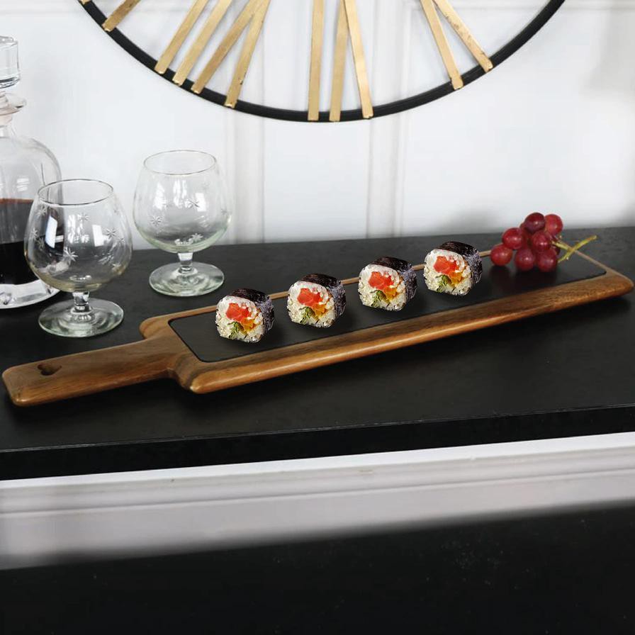 Raj Acacia Wood & Slate Serving Board (55 x 12.3 x 1.8 cm)