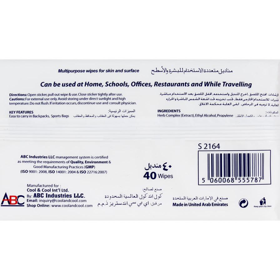 Cool & Cool Sanitizing Wipes (40 Sheets)