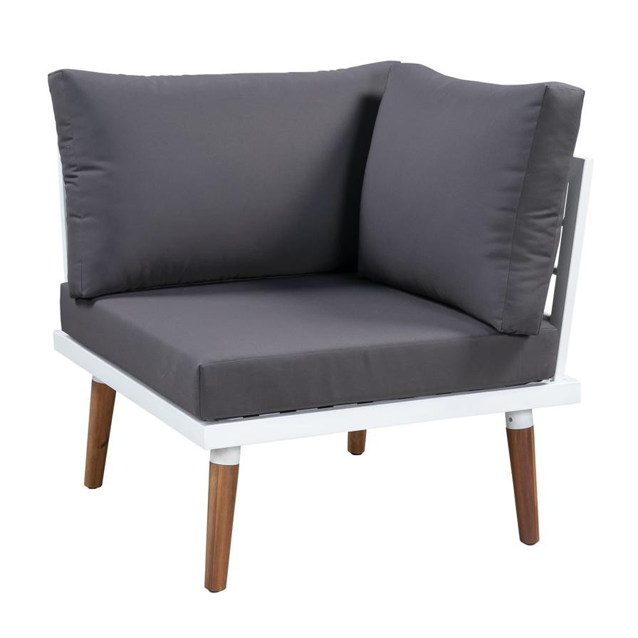 New England 6-Seater Acacia Wood Corner Sofa Set W/Cushions Generic