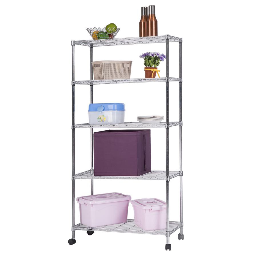 Mobile 5-Shelf Storage Unit (76 x 35.5 x 152 cm, Silver)