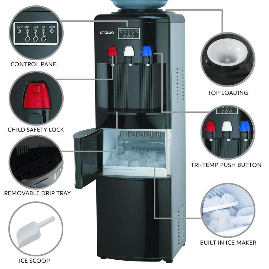 Crownline Top Load Freestanding Water Dispenser W/Ice Maker, WD-232 (4 L, 500 W)