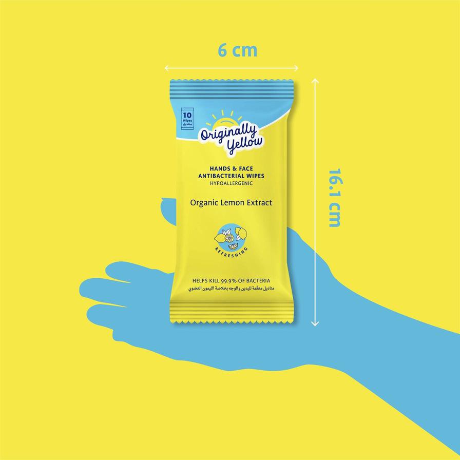 Originally Yellow Hand & Face Wipes Pack (Natural Lemon, 10 Wipes)