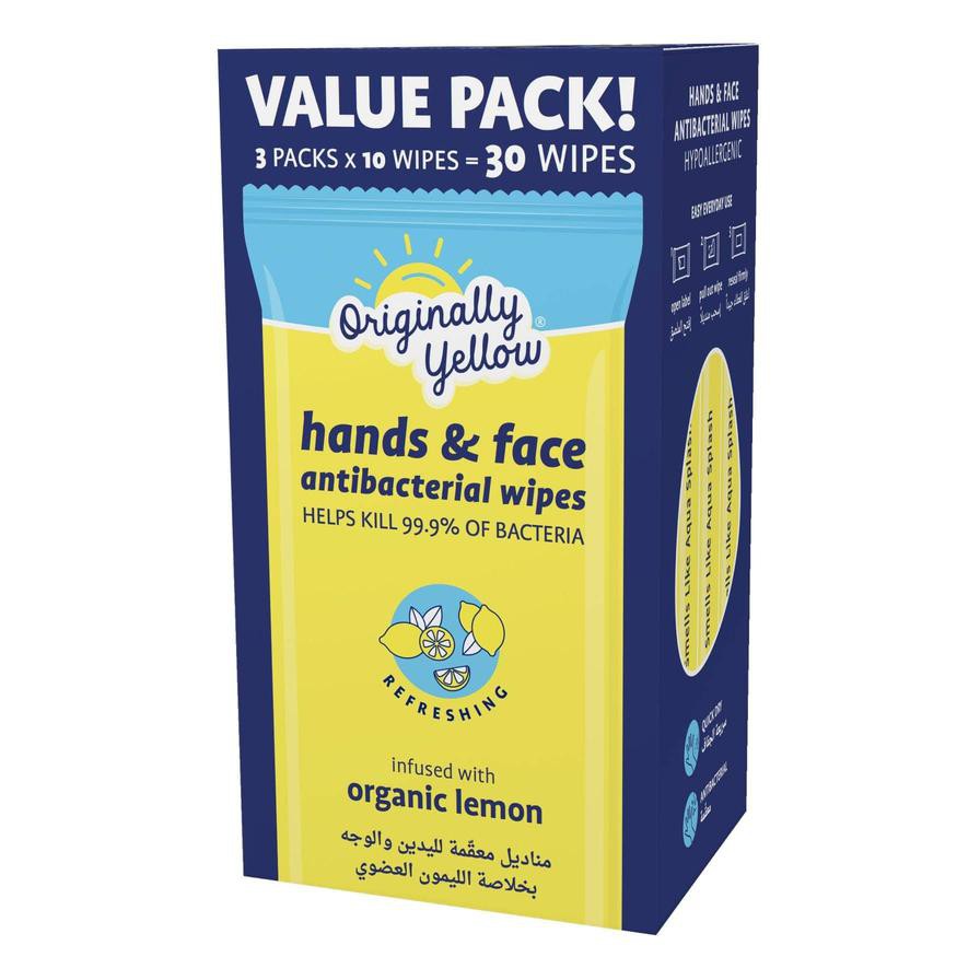 Originally Yellow Hand & Face Wipes Pack (Natural Lemon, 3 Pc.)