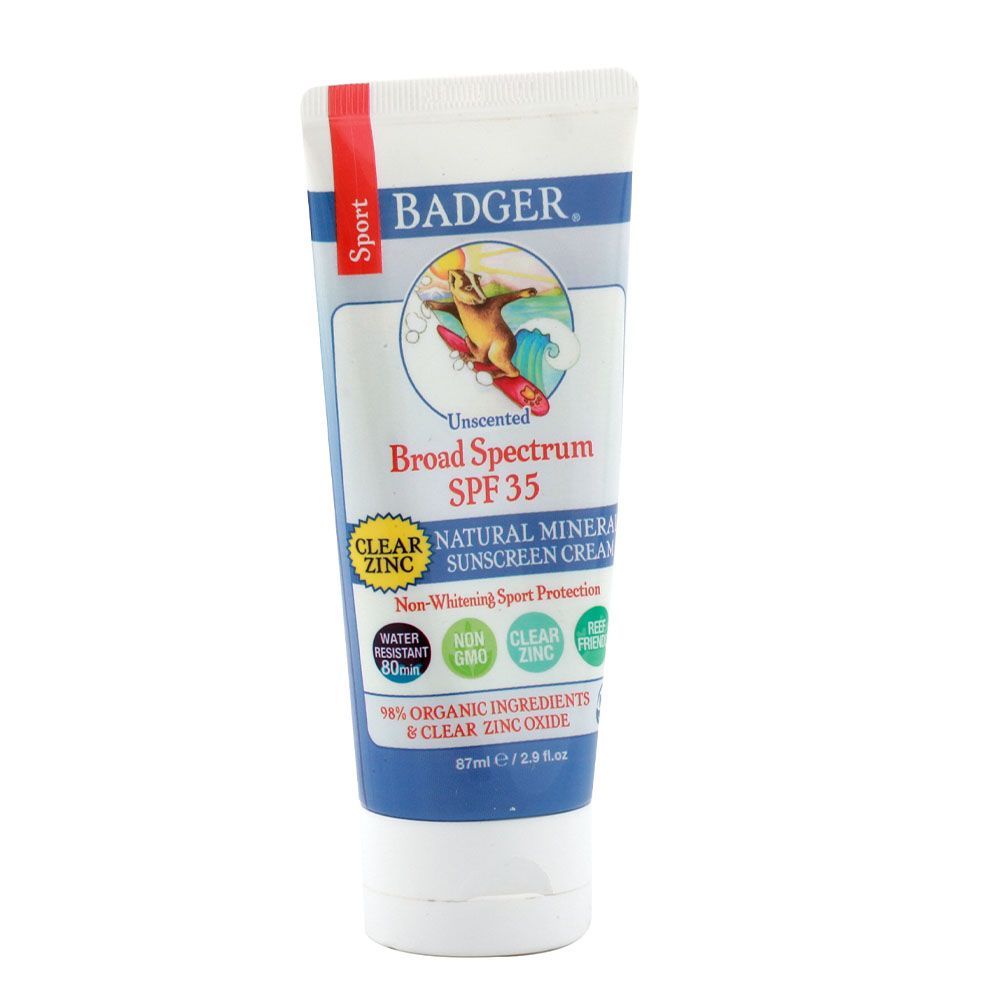 Badger Sport Clear Zinc Sunscreen Cream Unscented SPF35 87 mL